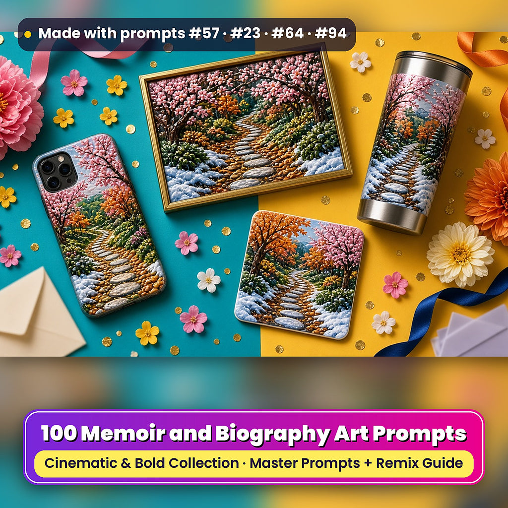 Memoir and Biography, Cinematic & Bold Collection: realistic UV-printed mockup, made with prompts #57 · #23 · #64 · #94
