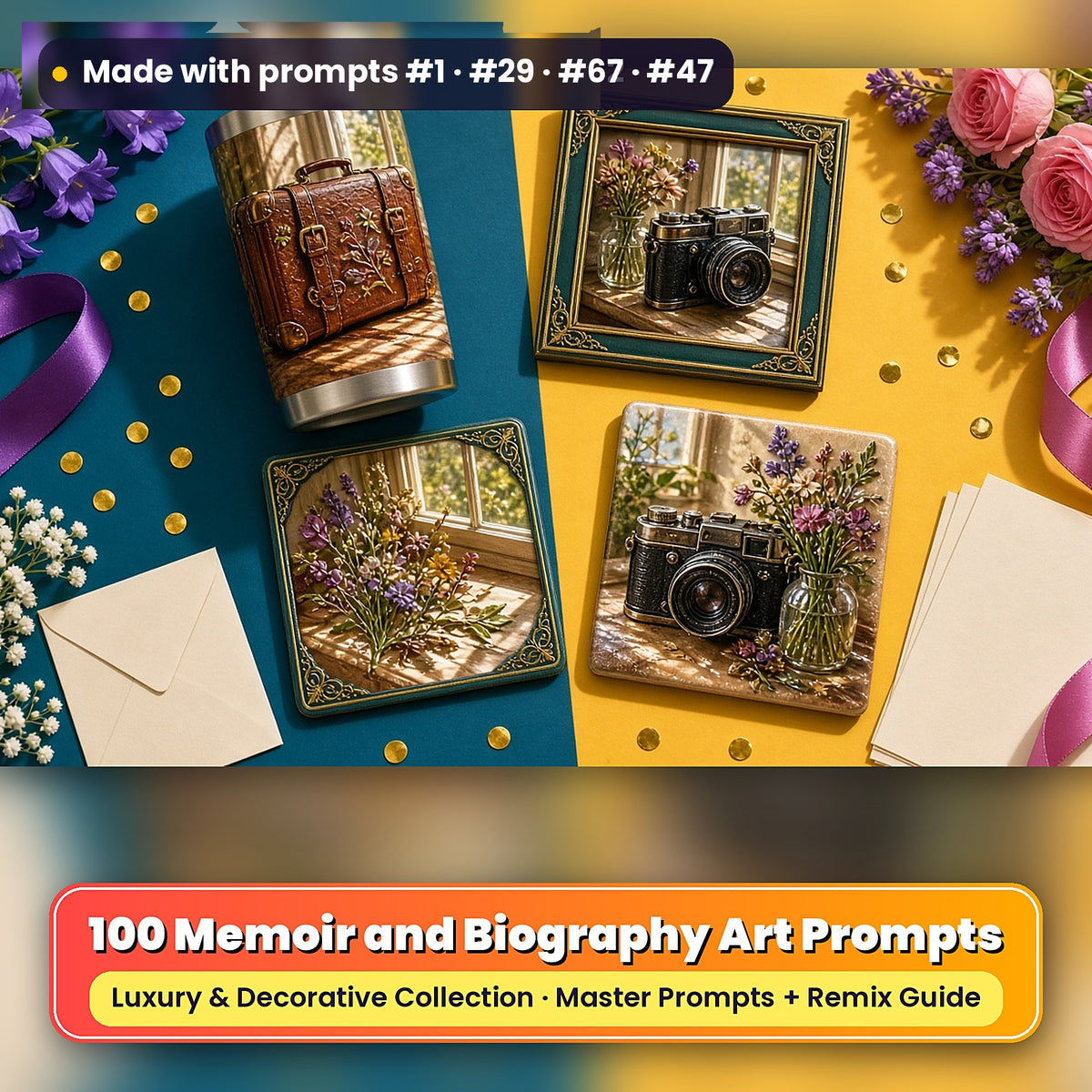 Memoir and Biography, Luxury & Decorative Collection: Made with prompts #1 · #29 · #67 · #47 – realistic UV-printed mockup