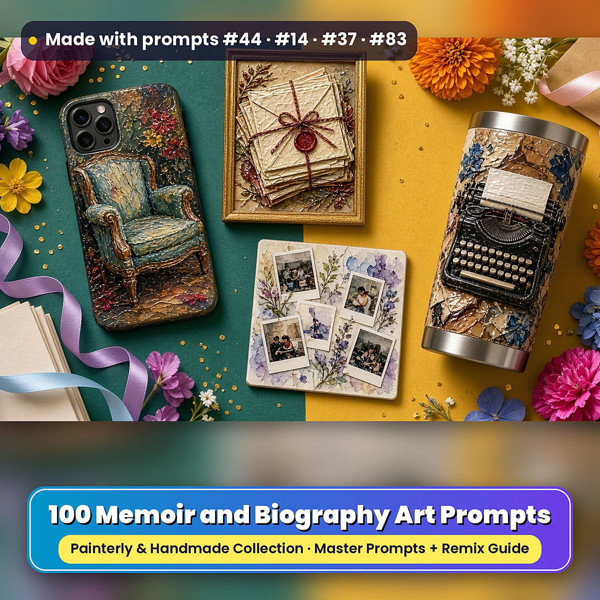 Memoir and Biography, Painterly & Handmade Collection: realistic UV-printed mockup, made with prompts #44 · #14 · #37 · #83