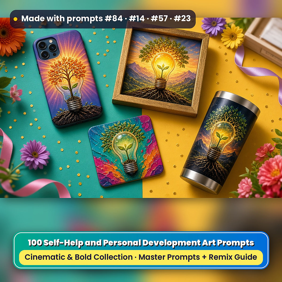 Self-Help and Personal Development, Cinematic & Bold Collection: realistic UV-printed mockup, made with prompts #84 · #14 · #57 · #23
