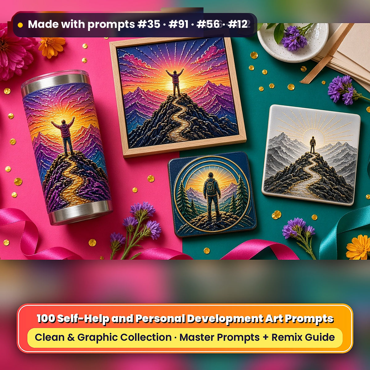 Self-Help and Personal Development, Clean & Graphic Collection: Made with prompts #35 · #91 · #56 · #12 – realistic UV-printed mockup