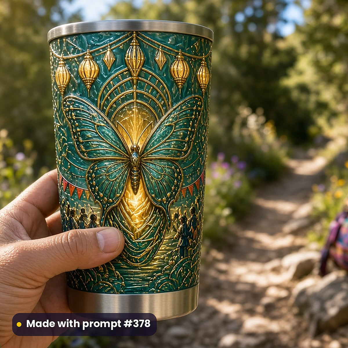 500 Self-Help Art Prompts Library: Made with prompt #378 – realistic UV-printed mockup (Art Deco — Festival or Gathering)