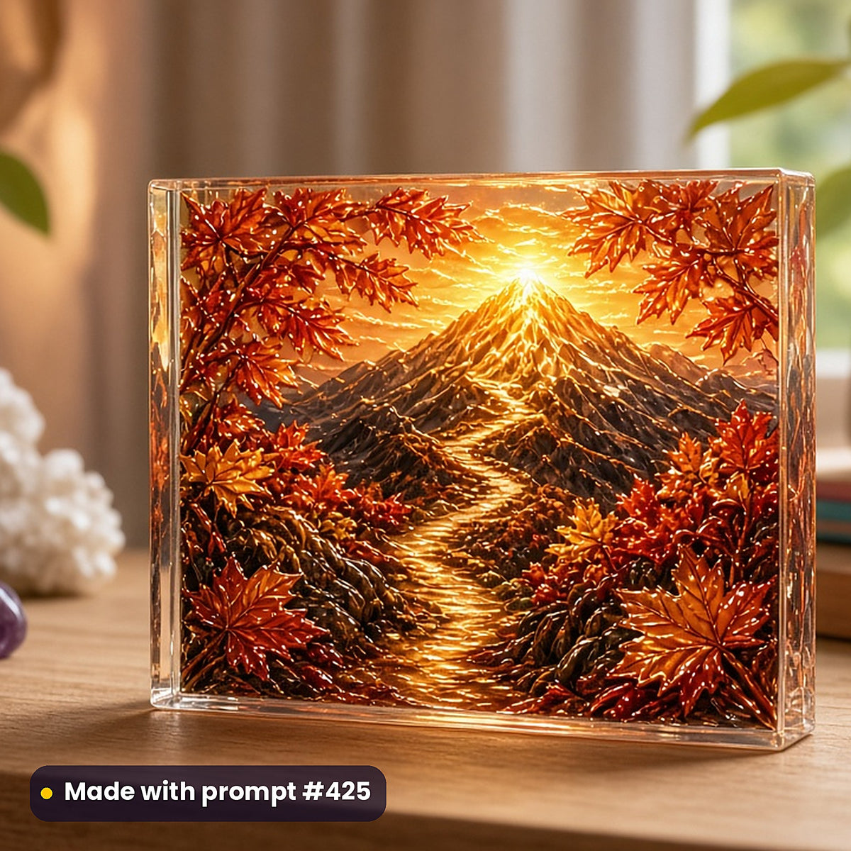 500 Self-Help Art Prompts Library: Made with prompt #425 – realistic UV-printed mockup (Seasonal Edition — Golden Hour)