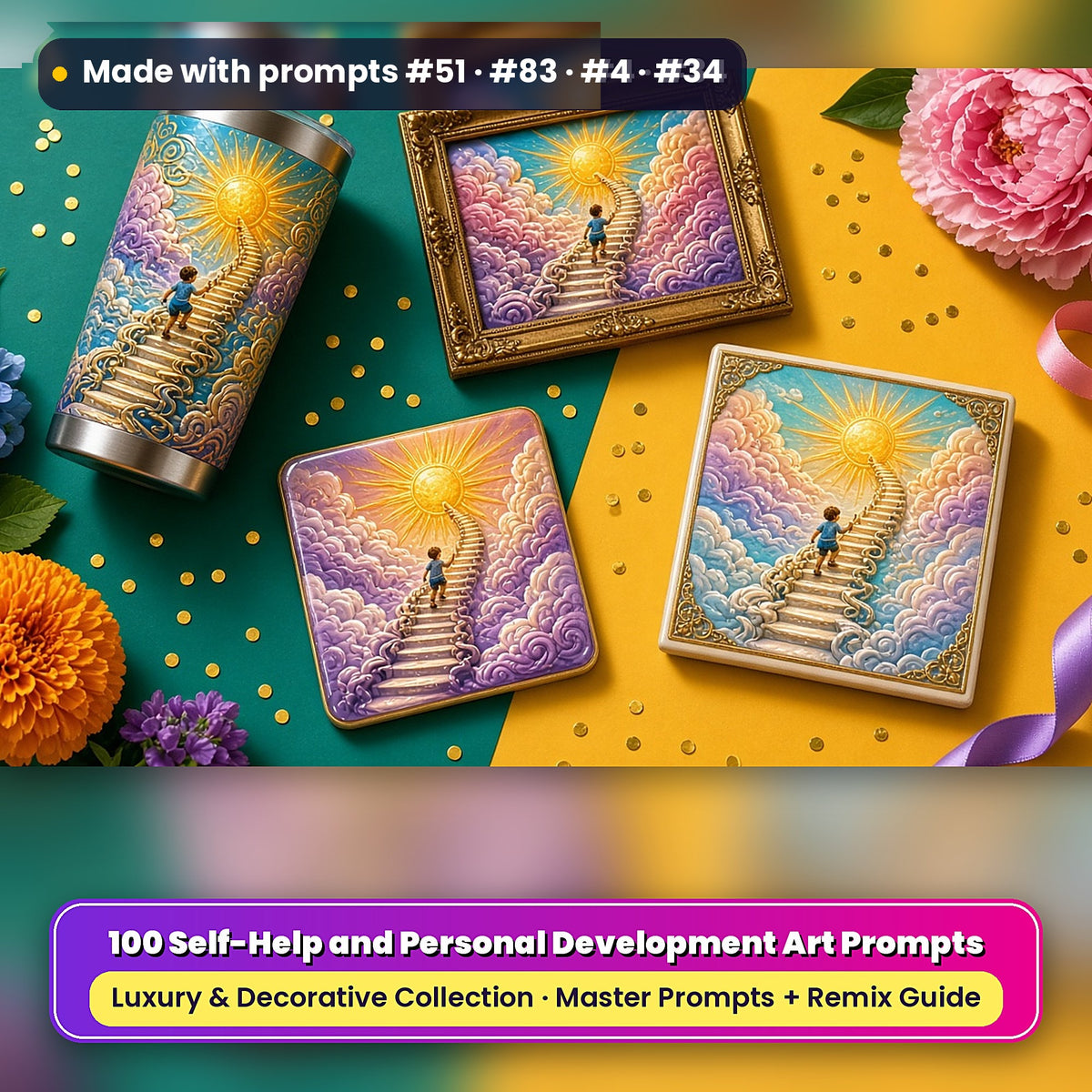 Self-Help and Personal Development, Luxury & Decorative Collection: Made with prompts #51 · #83 · #4 · #34 – realistic UV-printed mockup