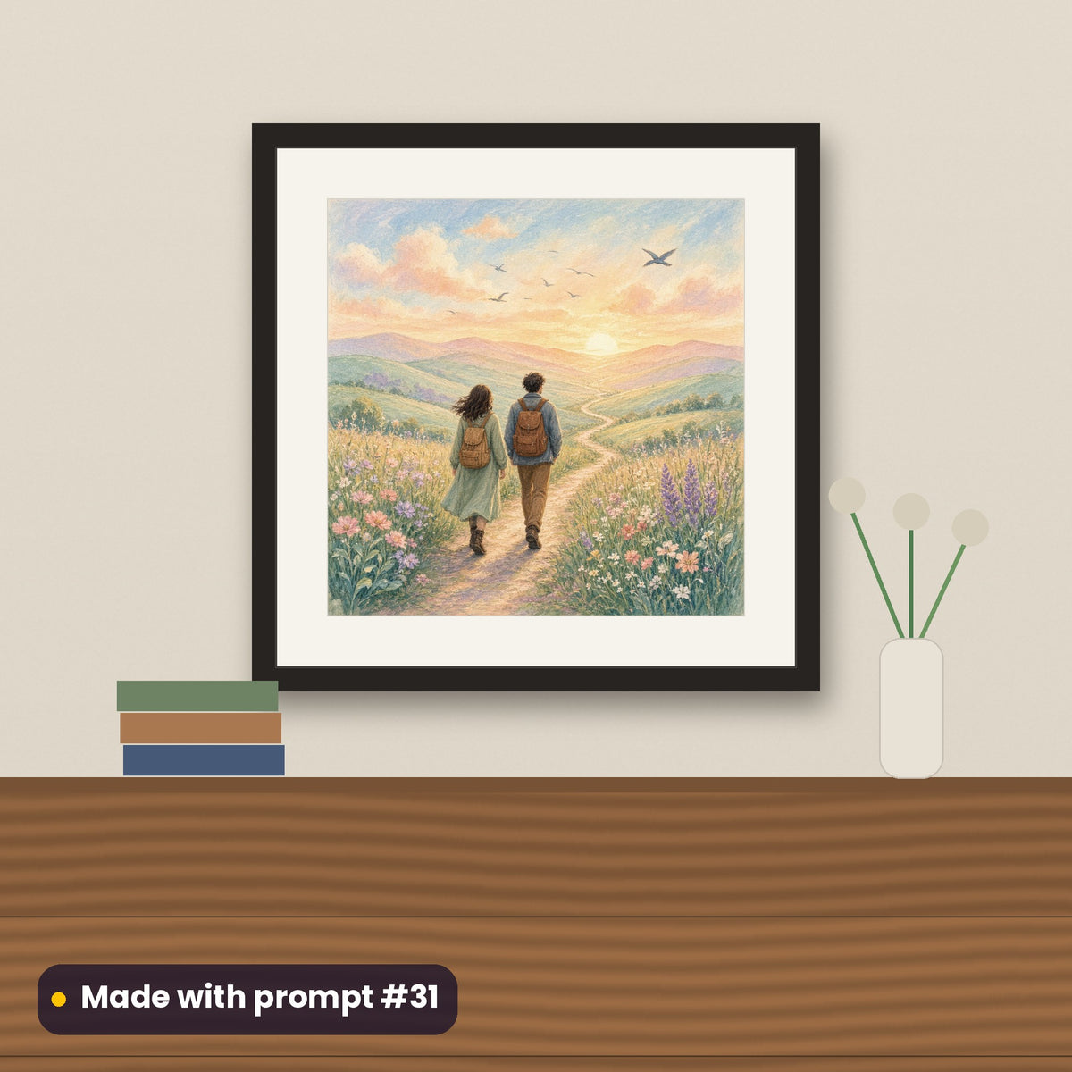 Self-Help and Personal Development, Vintage & Whimsical Collection: flat mockup of a framed print on a wall, artwork made with prompt #31