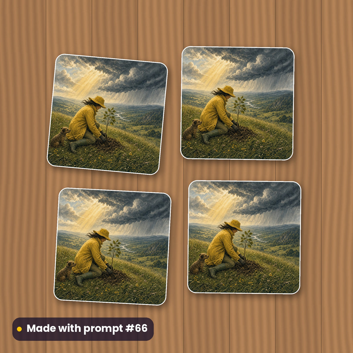Self-Help and Personal Development, Vintage & Whimsical Collection: flat mockup of a set of four coasters, artwork made with prompt #66