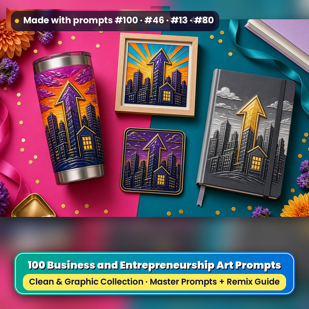 Business and Entrepreneurship, Clean & Graphic Collection: Made with prompts #100 · #46 · #13 · #80 – realistic UV-printed mockup