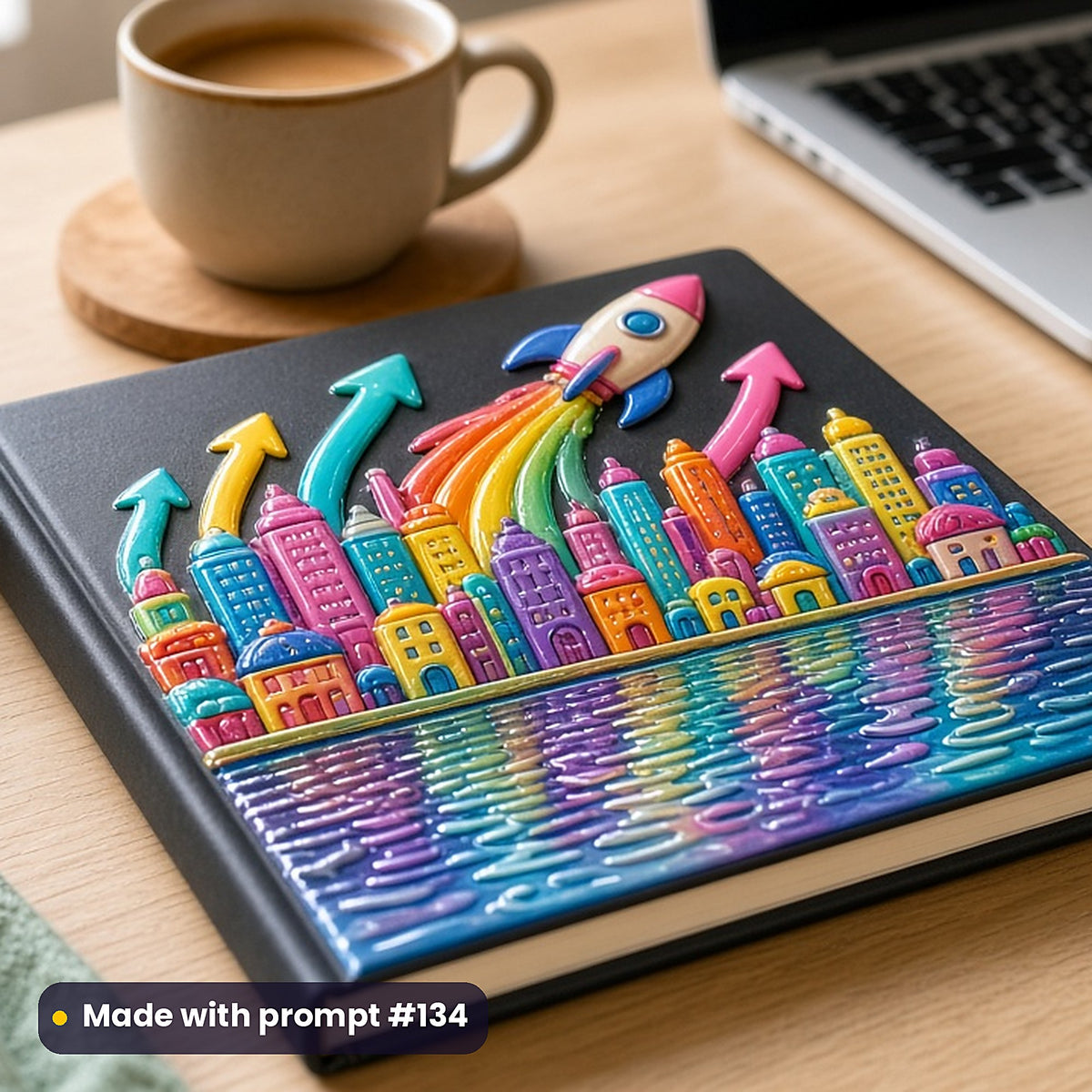 500 Business Art Prompts Library: Made with prompt #134 – realistic UV-printed mockup (Playful Whimsical — Reflective Water)