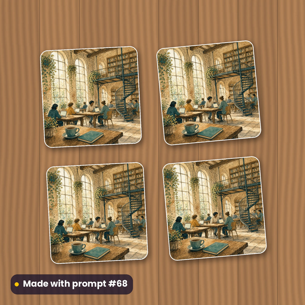Business and Entrepreneurship, Painterly & Handmade Collection: flat mockup of a set of four coasters, artwork made with prompt #68
