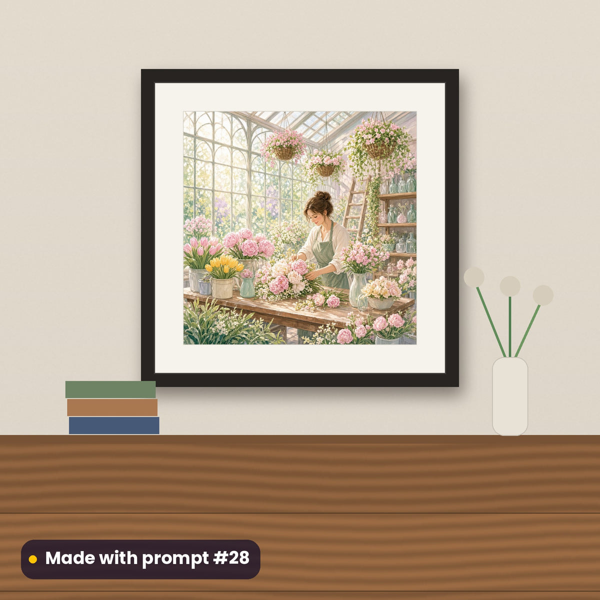 Business and Entrepreneurship, Vintage & Whimsical Collection: flat mockup of a framed print on a wall, artwork made with prompt #28