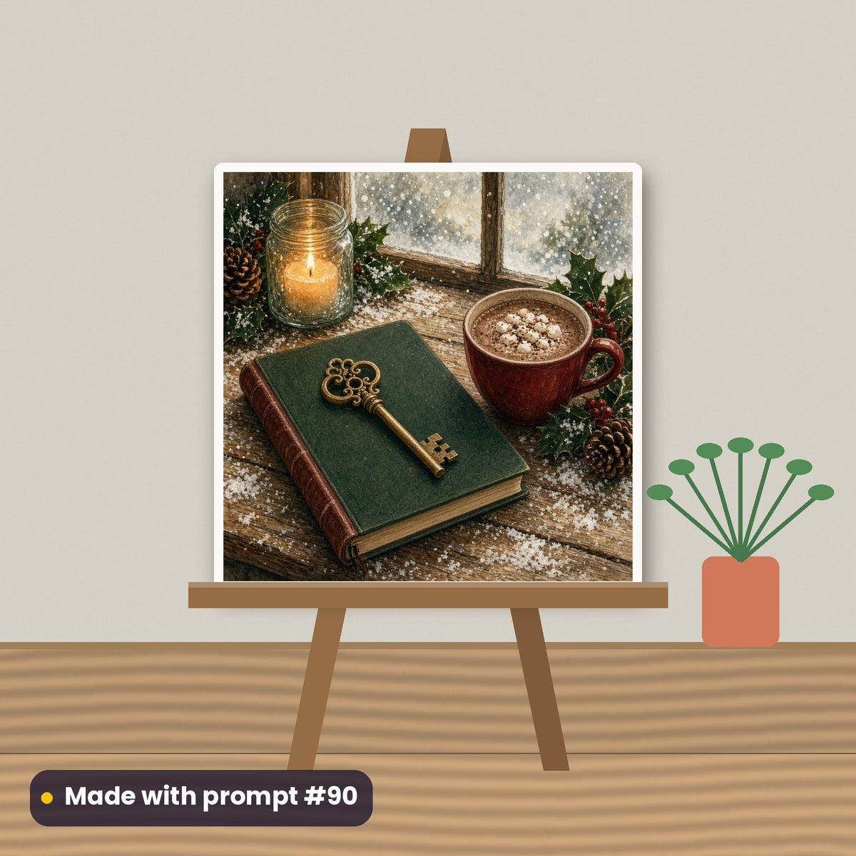 Business and Entrepreneurship, Vintage & Whimsical Collection: flat mockup of a ceramic tile on an easel, artwork made with prompt #90
