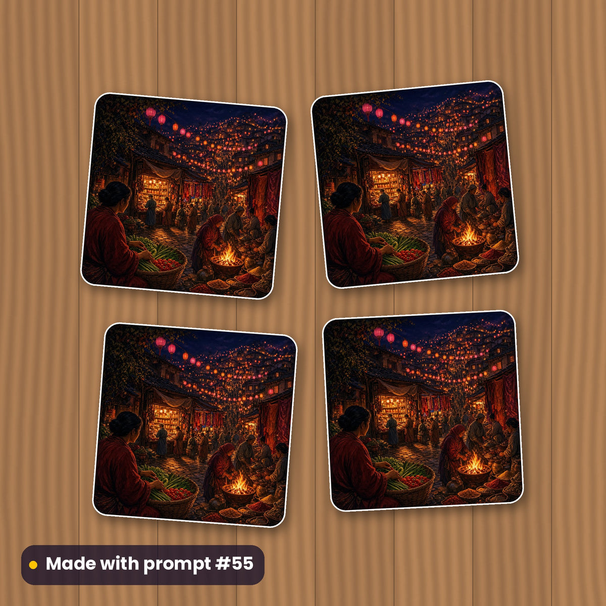 Money and Finance, Cinematic & Bold Collection: flat mockup of a set of four coasters, artwork made with prompt #55