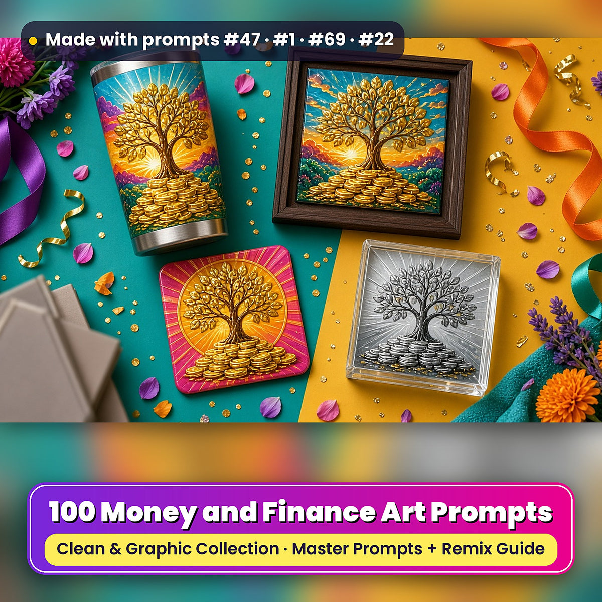 Money and Finance, Clean & Graphic Collection: Made with prompts #47 · #1 · #69 · #22 – realistic UV-printed mockup