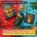 500 Finance Art Prompts Library: Made with prompts #214 · #380 · #498 · #41 – realistic UV-printed mockup