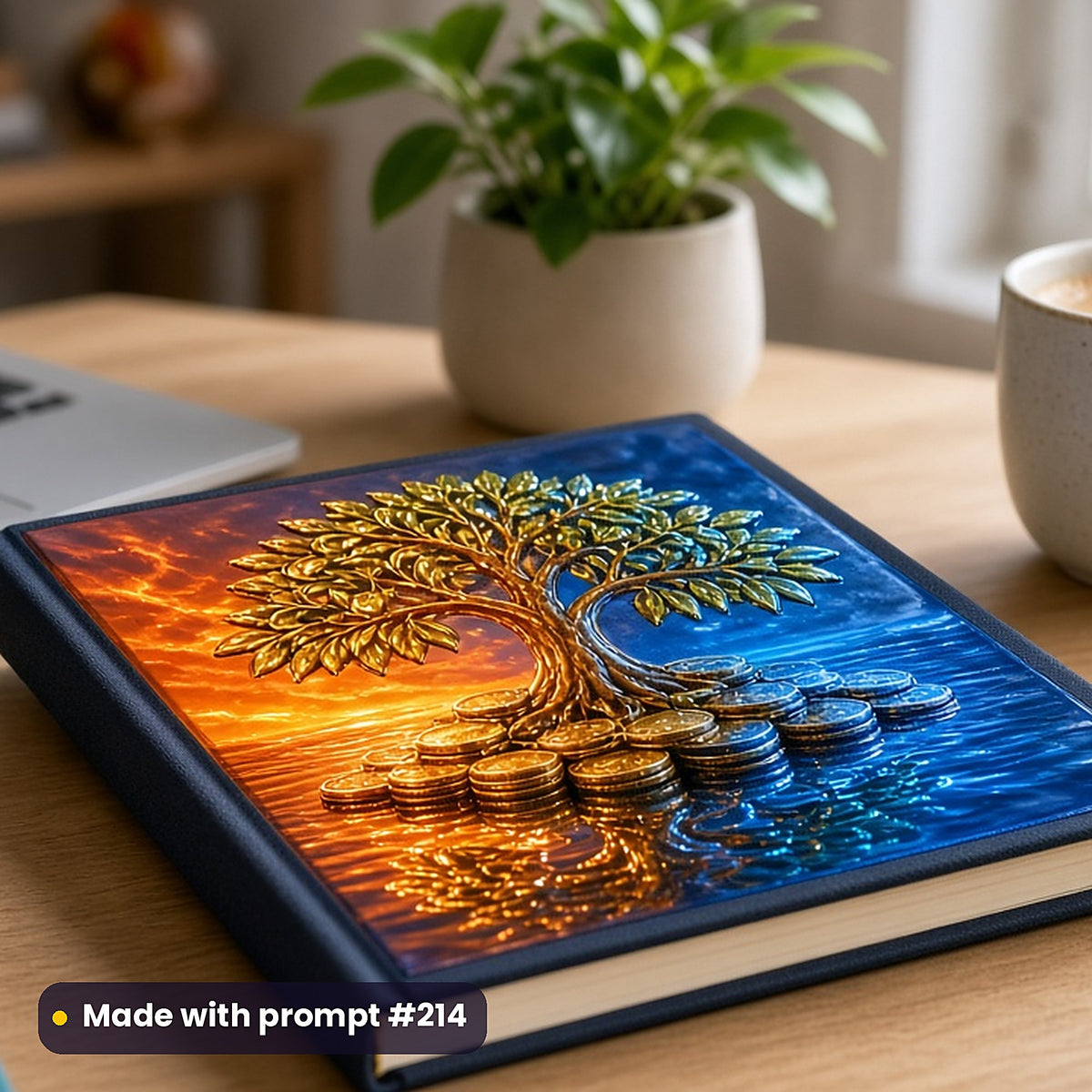 500 Finance Art Prompts Library: Made with prompt #214 – realistic UV-printed mockup (Cinematic Hero — Reflective Water)