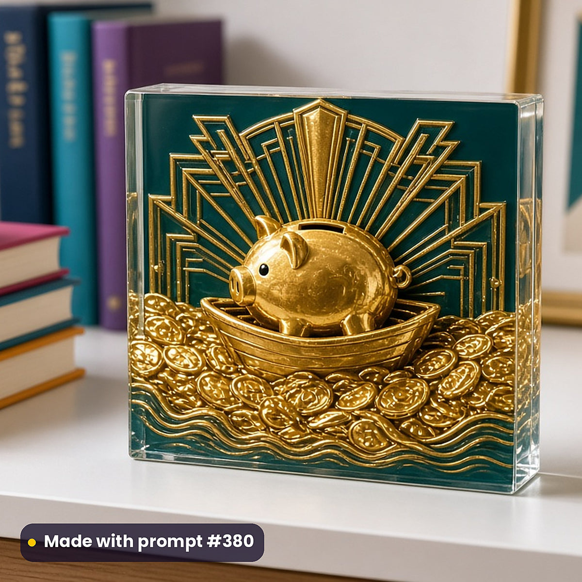 500 Finance Art Prompts Library: Made with prompt #380 – realistic UV-printed mockup (Art Deco — Iconic Masterpiece)