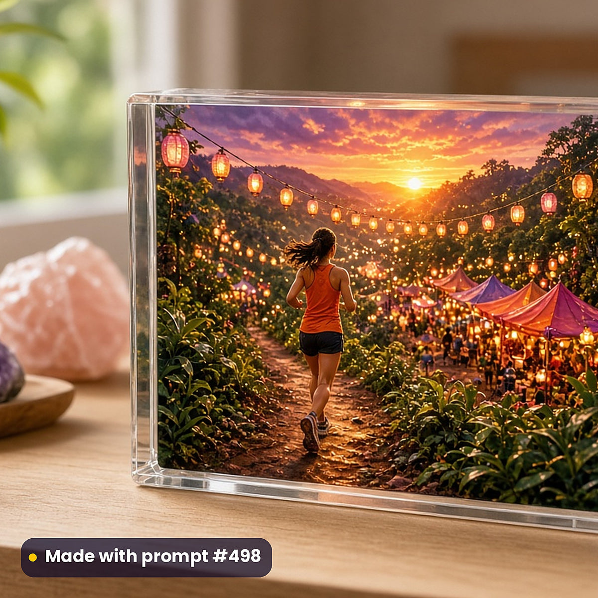 500 Wellness Art Prompts Library: Made with prompt #498 – realistic UV-printed mockup (Flagship Bestseller — Festival or Gathering)