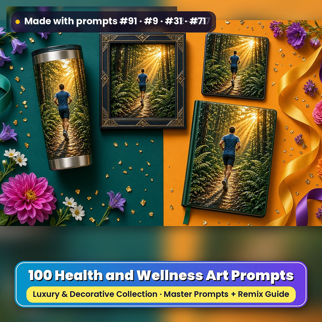 Health and Wellness, Luxury & Decorative Collection: realistic UV-printed mockup, made with prompts #91 · #9 · #31 · #71