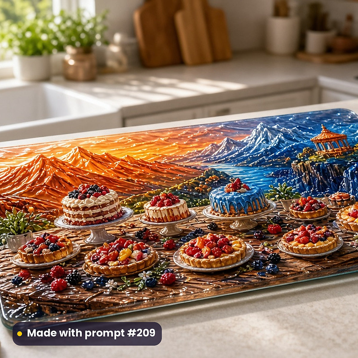 500 Baking Art Prompts Library: Made with prompt #209 – realistic UV-printed mockup (Cinematic Hero — Panoramic World)