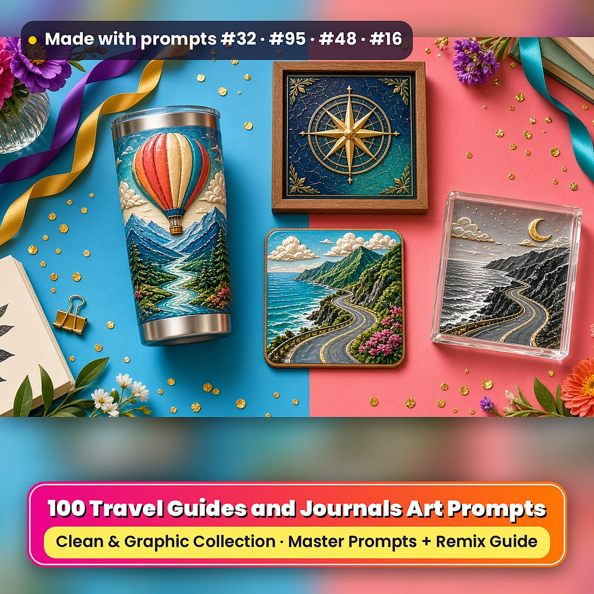 Travel Guides and Journals, Clean & Graphic Collection: Made with prompts #32 · #95 · #48 · #16 – realistic UV-printed mockup