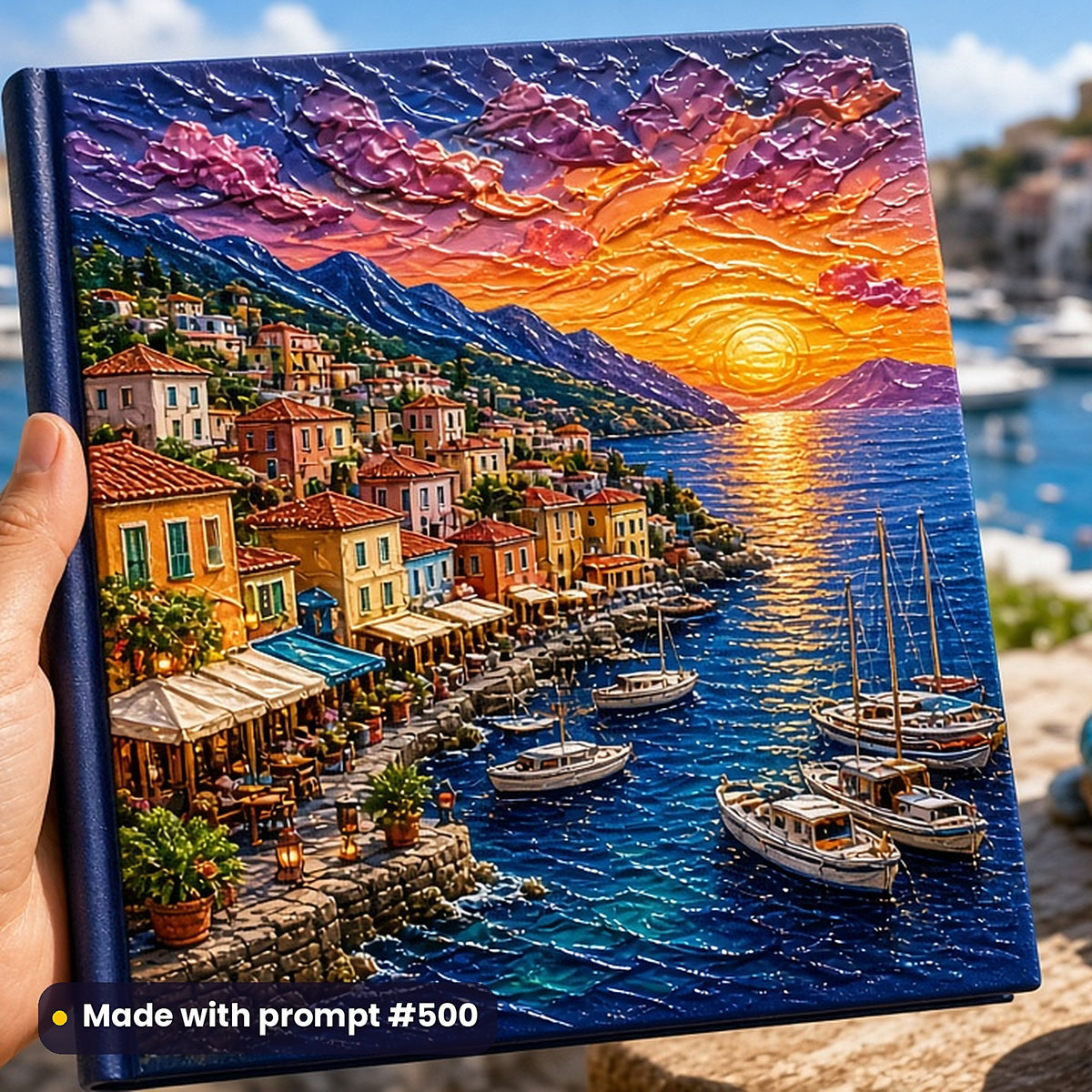500 Travel Art Prompts Library: Made with prompt #500 – realistic UV-printed mockup (Flagship Bestseller — Iconic Masterpiece)