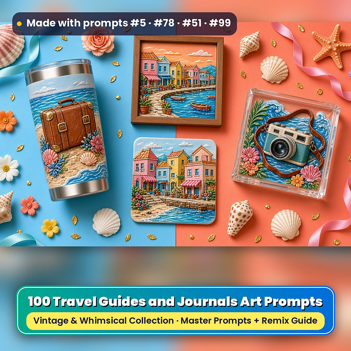 Travel Guides and Journals, Vintage & Whimsical Collection: realistic UV-printed mockup, made with prompts #5 · #78 · #51 · #99