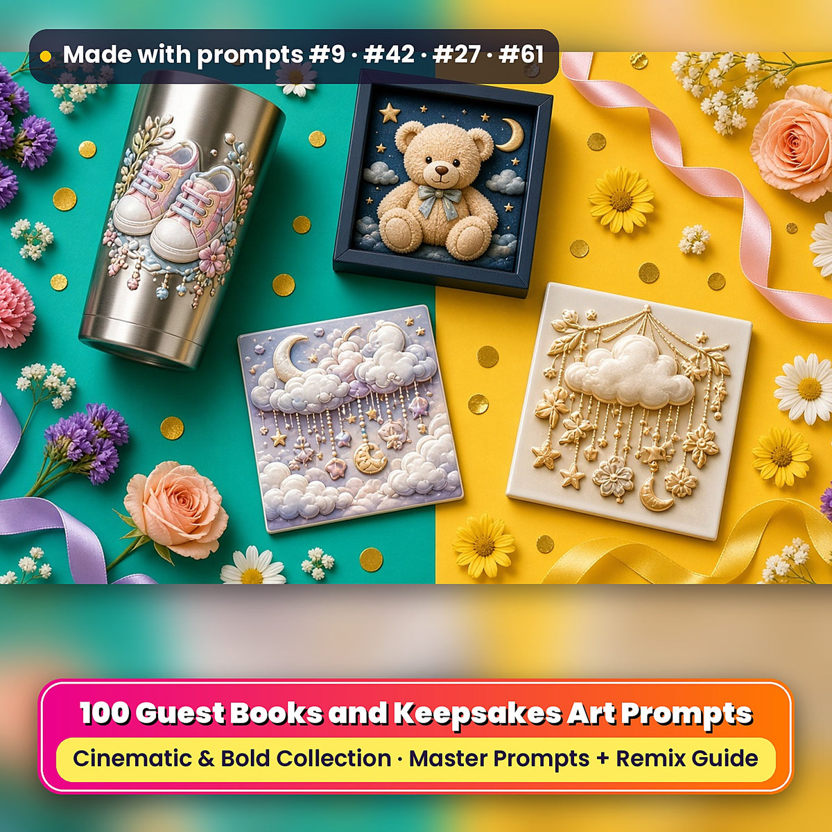 Guest Books and Keepsakes, Cinematic & Bold Collection: realistic UV-printed mockup, made with prompts #9 · #42 · #27 · #61