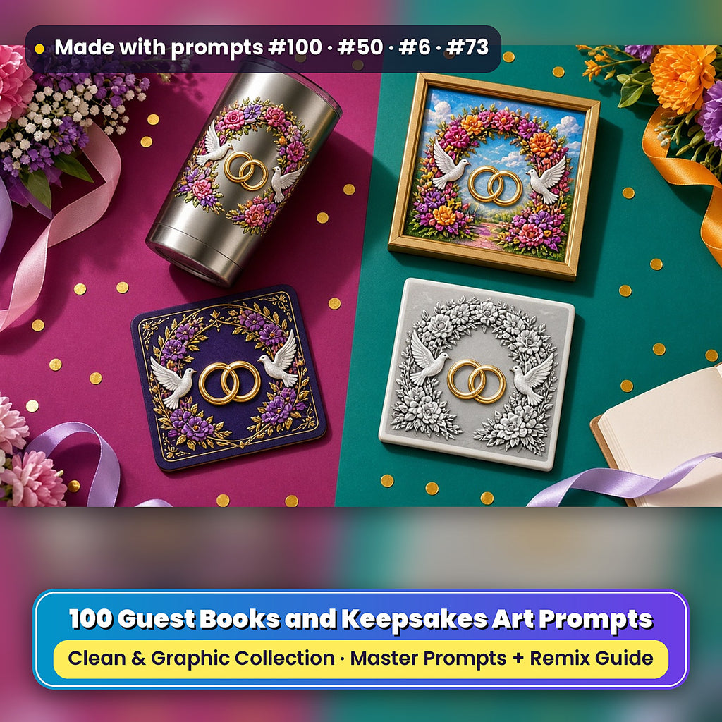 Guest Books and Keepsakes, Clean & Graphic Collection: Made with prompts #100 · #50 · #6 · #73 – realistic UV-printed mockup