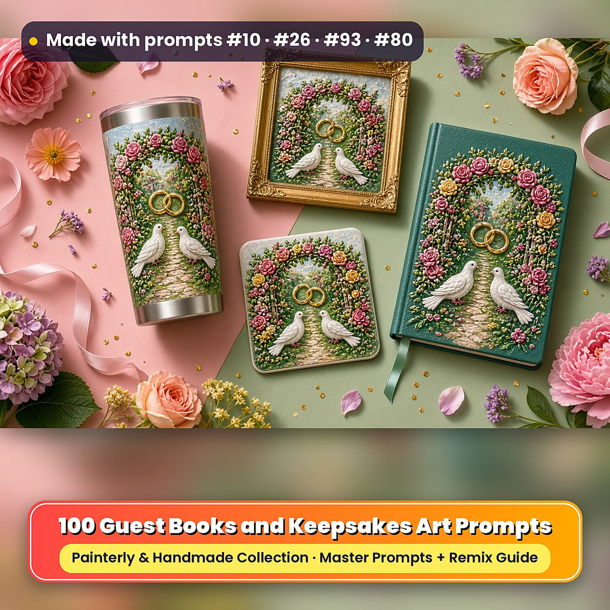 Guest Books and Keepsakes, Painterly & Handmade Collection: realistic UV-printed mockup, made with prompts #10 · #26 · #93 · #80