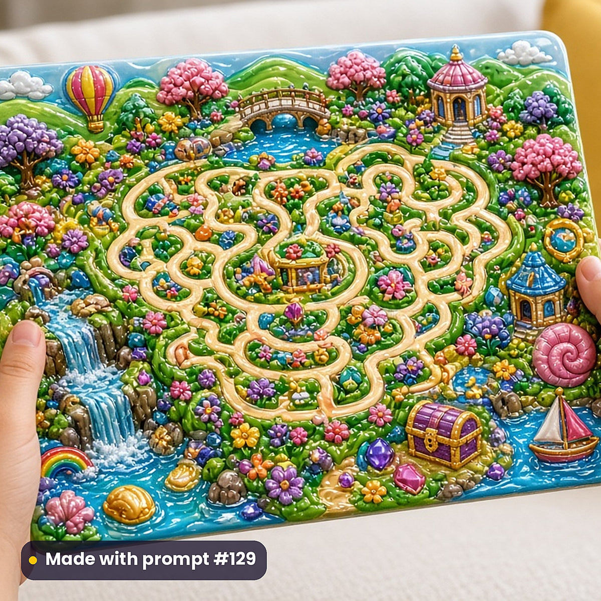 500 Puzzle Activity Art Prompts Library: Made with prompt #129 – realistic UV-printed mockup (Playful Whimsical — Panoramic World)