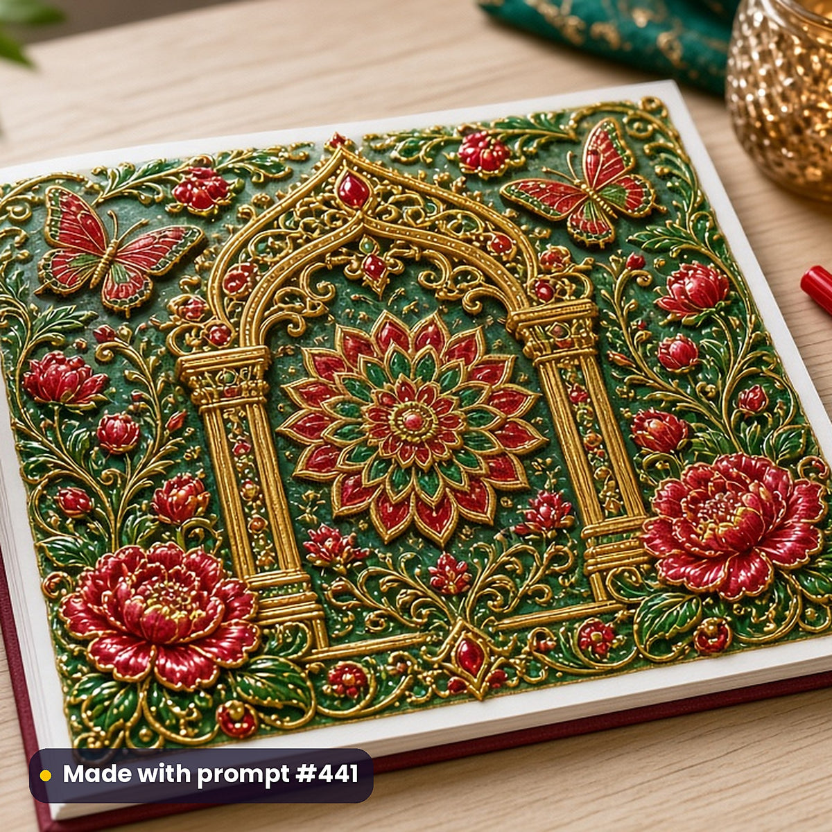 500 Colouring Art Prompts Library: Made with prompt #441 – realistic UV-printed mockup (Gift Edition — Gateway)