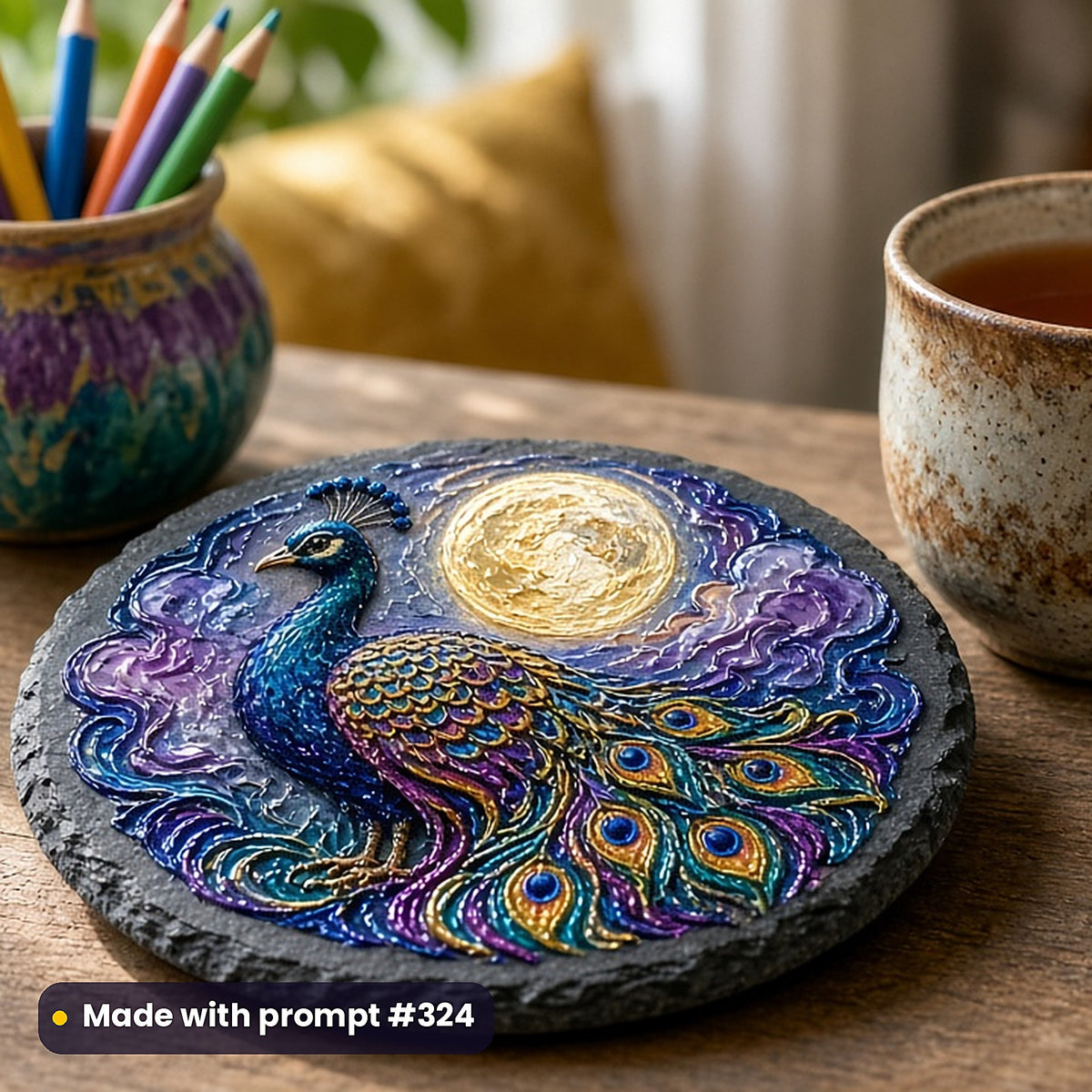 500 Colouring Art Prompts Library: Made with prompt #324 – realistic UV-printed mockup (Oil Painting — Moonlit Scene)