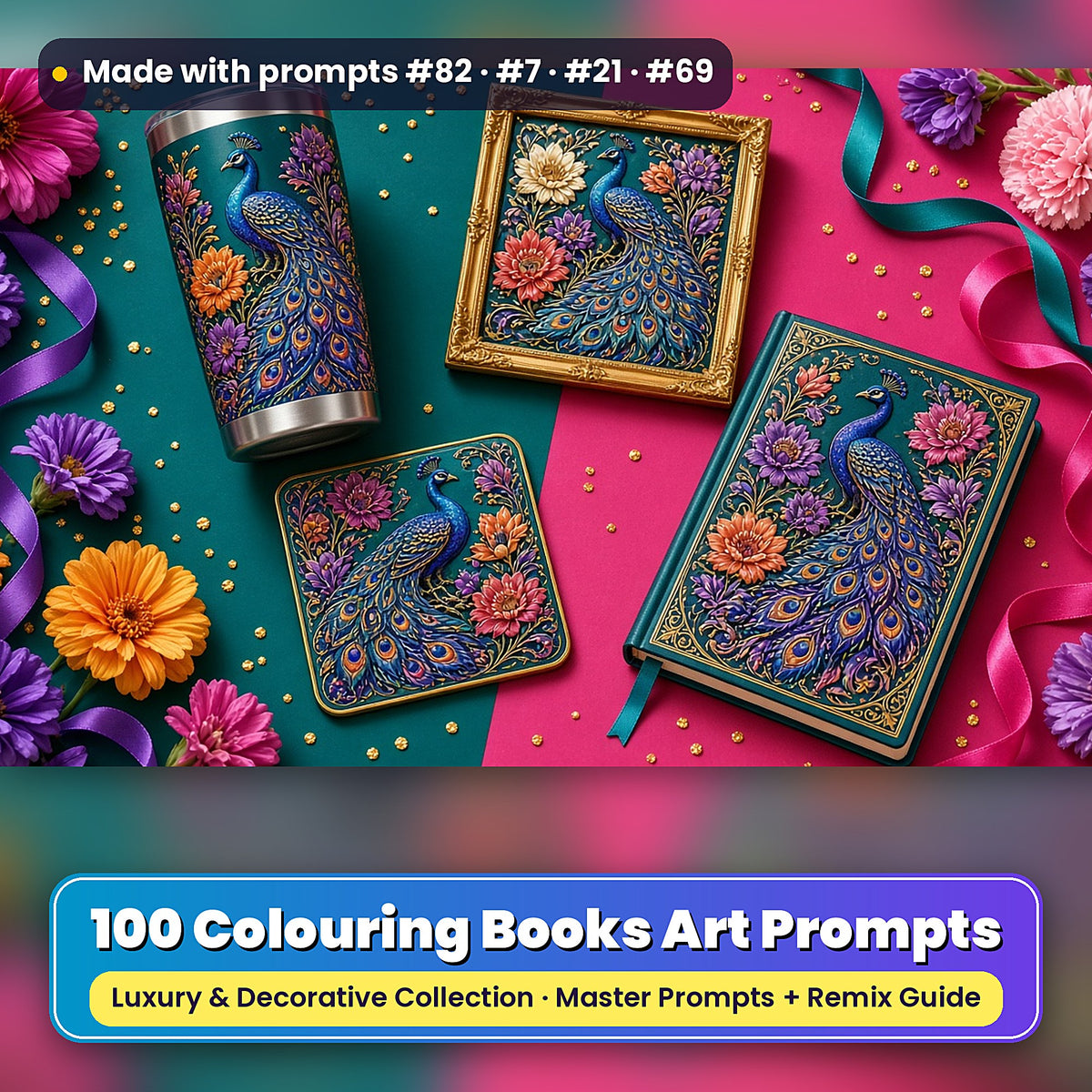 Colouring Books, Luxury & Decorative Collection: realistic UV-printed mockup, made with prompts #82 · #7 · #21 · #69
