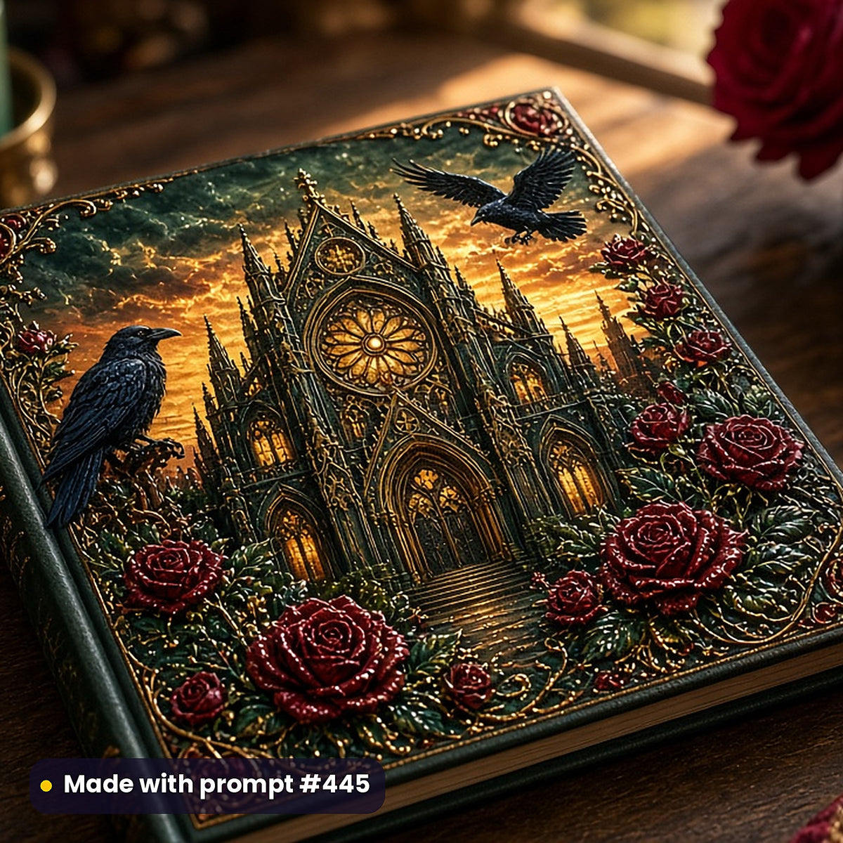 500 Gothic Art Prompts Library: Made with prompt #445 – realistic UV-printed mockup (Gift Edition — Golden Hour)