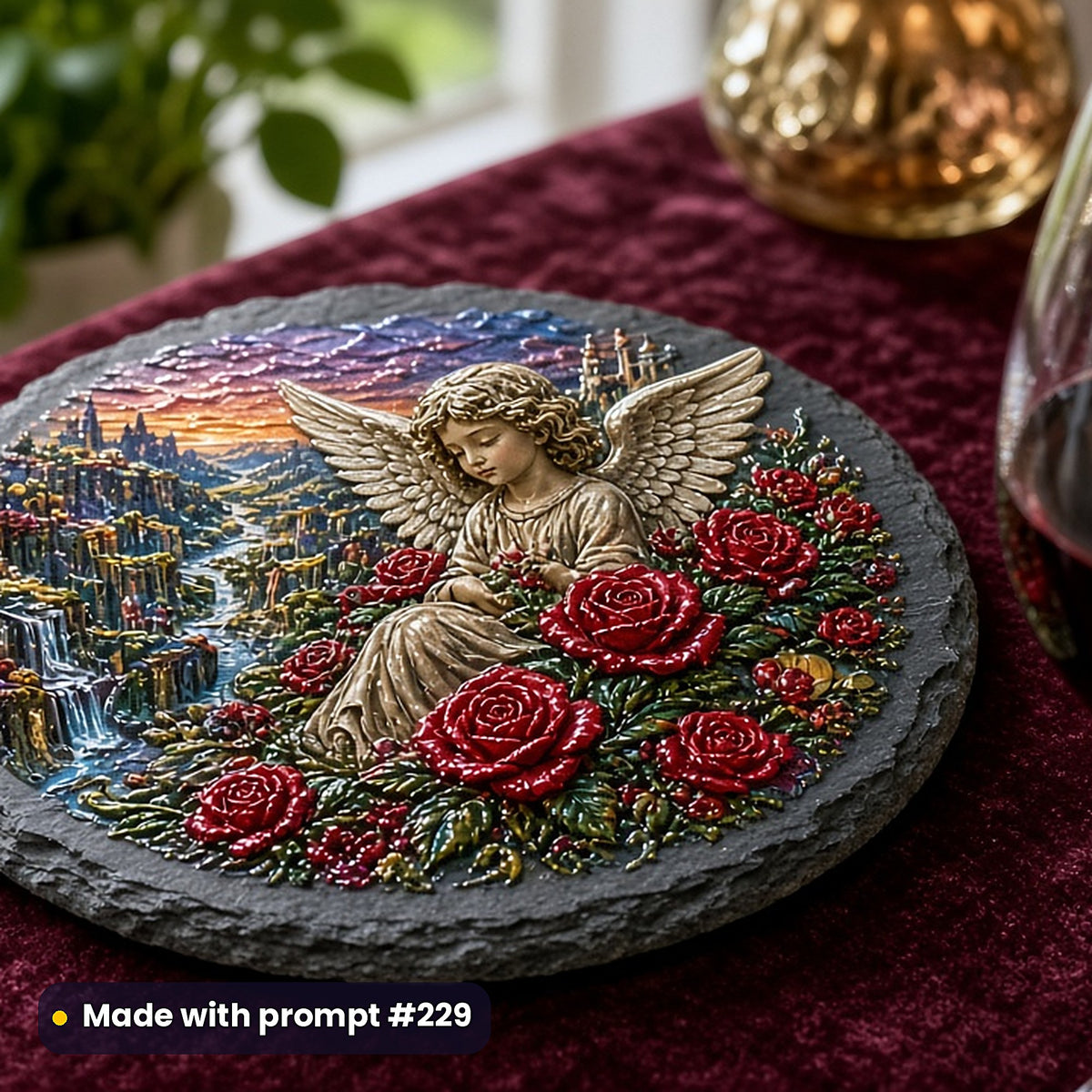 500 Gothic Art Prompts Library: Made with prompt #229 – realistic UV-printed mockup (Illustrated Character — Panoramic World)