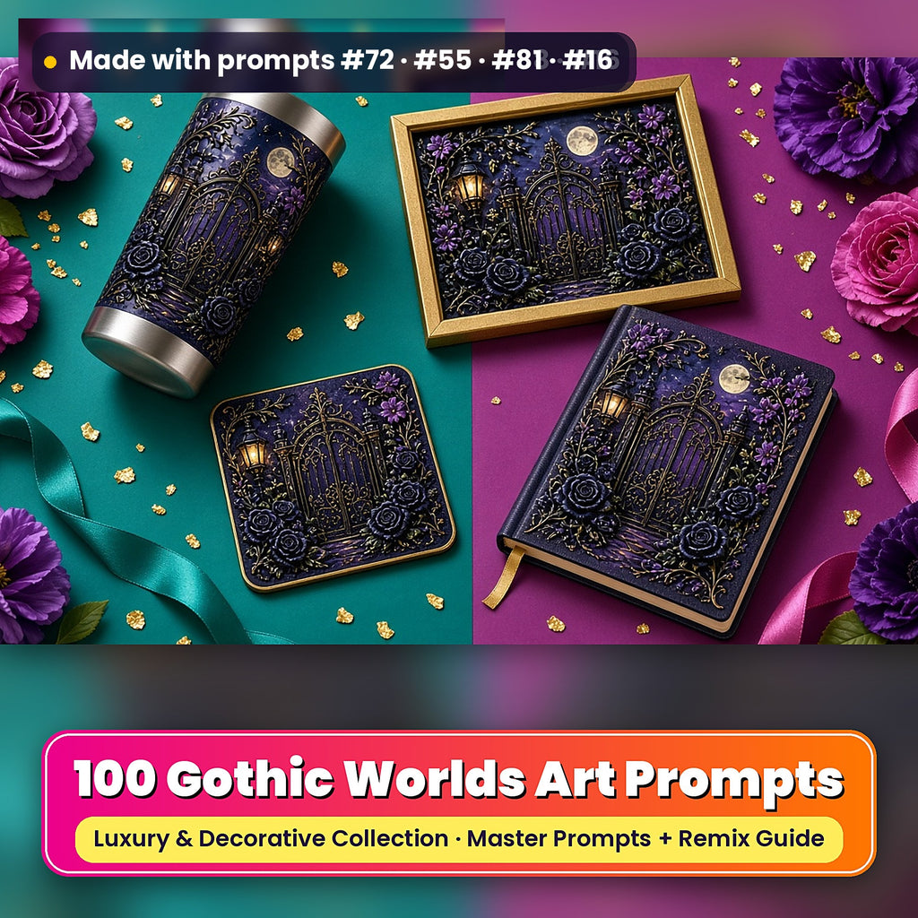 Gothic Worlds, Luxury & Decorative Collection: Made with prompts #72 · #55 · #81 · #16 – realistic UV-printed mockup