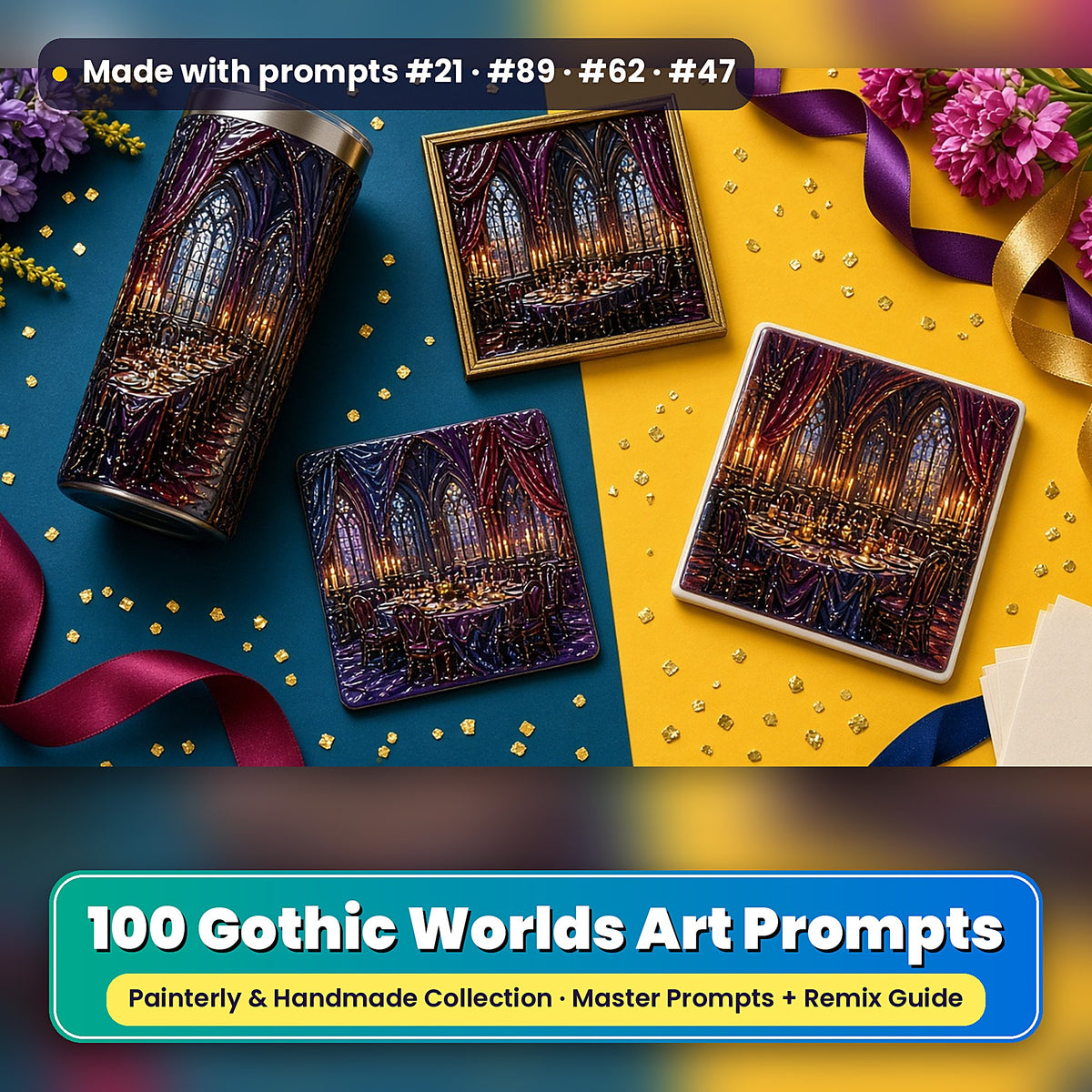 Gothic Worlds, Painterly & Handmade Collection: Made with prompts #21 · #89 · #62 · #47 – realistic UV-printed mockup