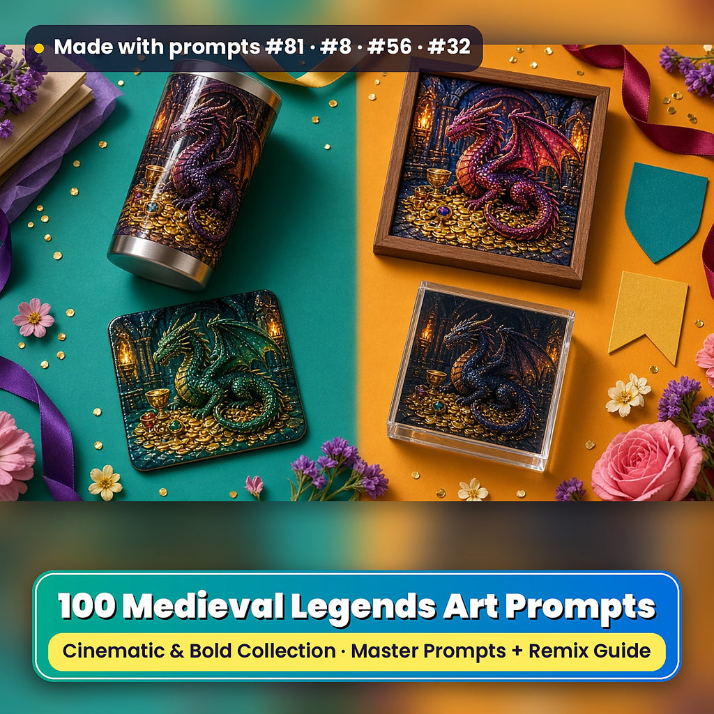 Medieval Legends, Cinematic & Bold Collection: realistic UV-printed mockup, made with prompts #81 · #8 · #56 · #32