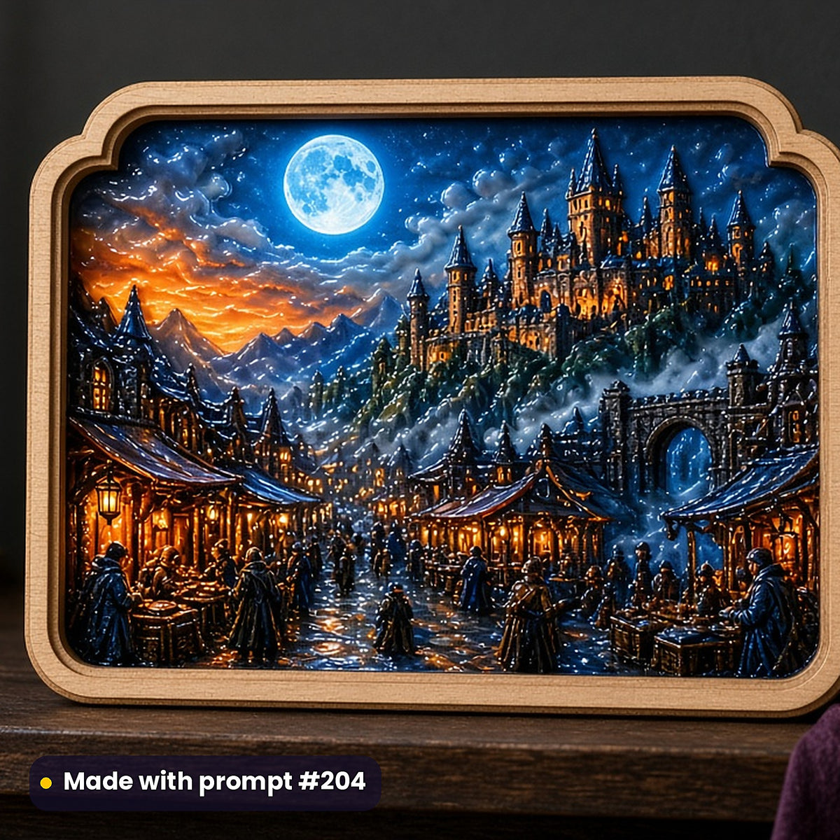 500 Medieval Art Prompts Library: Made with prompt #204 – realistic UV-printed mockup (Cinematic Hero — Moonlit Scene)