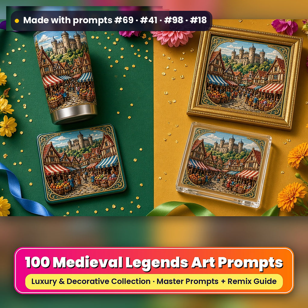 Medieval Legends, Luxury & Decorative Collection: realistic UV-printed mockup, made with prompts #69 · #41 · #98 · #18