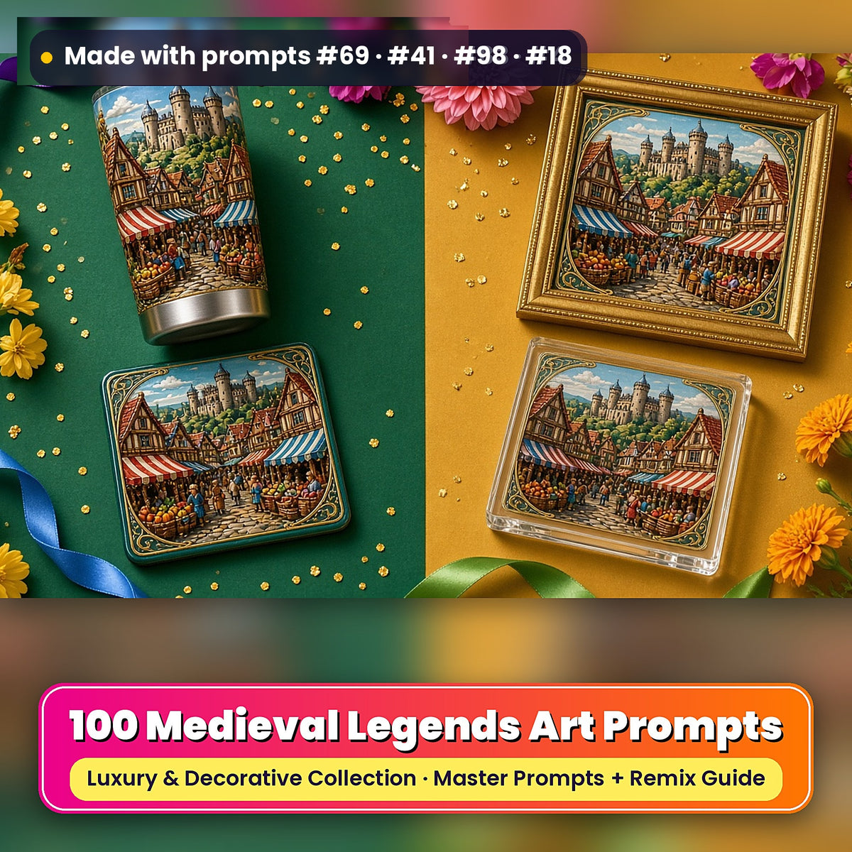 Medieval Legends, Luxury & Decorative Collection: realistic UV-printed mockup, made with prompts #69 · #41 · #98 · #18