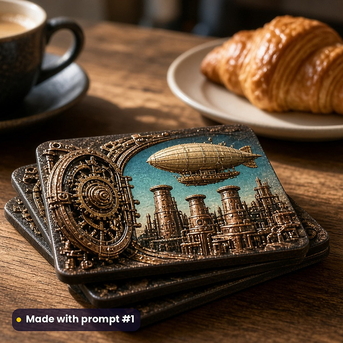 Steampunk Realms, Painterly & Handmade Collection: realistic UV-printed mockup, made with prompt #1