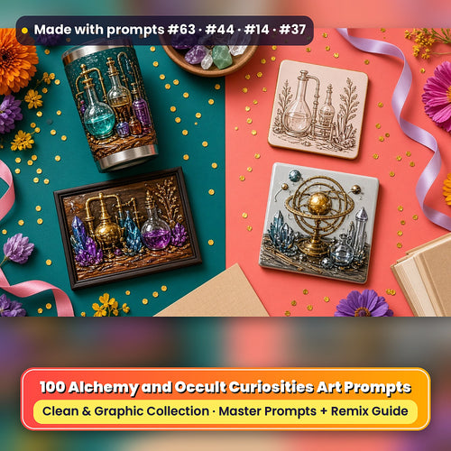 Alchemy and Occult Curiosities, Clean & Graphic Collection: Made with prompts #63 · #44 · #14 · #37 – realistic UV-printed mockup