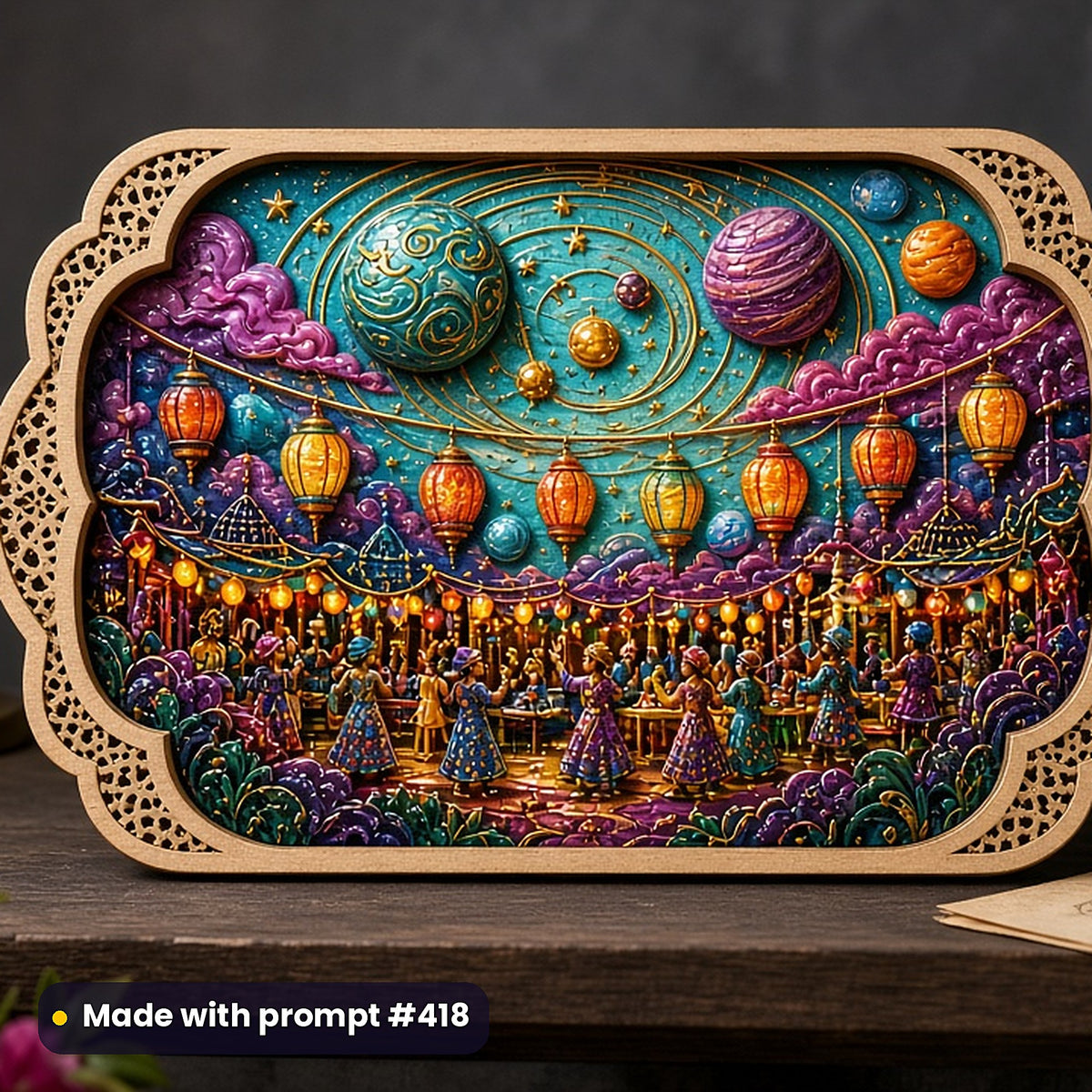 500 Alchemy Art Prompts Library: Made with prompt #418 – realistic UV-printed mockup (Collage Style — Festival or Gathering)