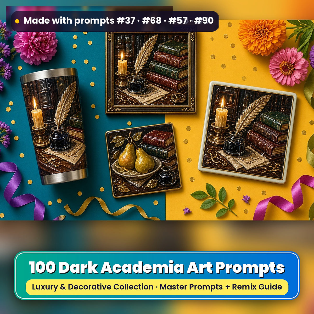 Dark Academia, Luxury & Decorative Collection: realistic UV-printed mockup, made with prompts #37 · #68 · #57 · #90