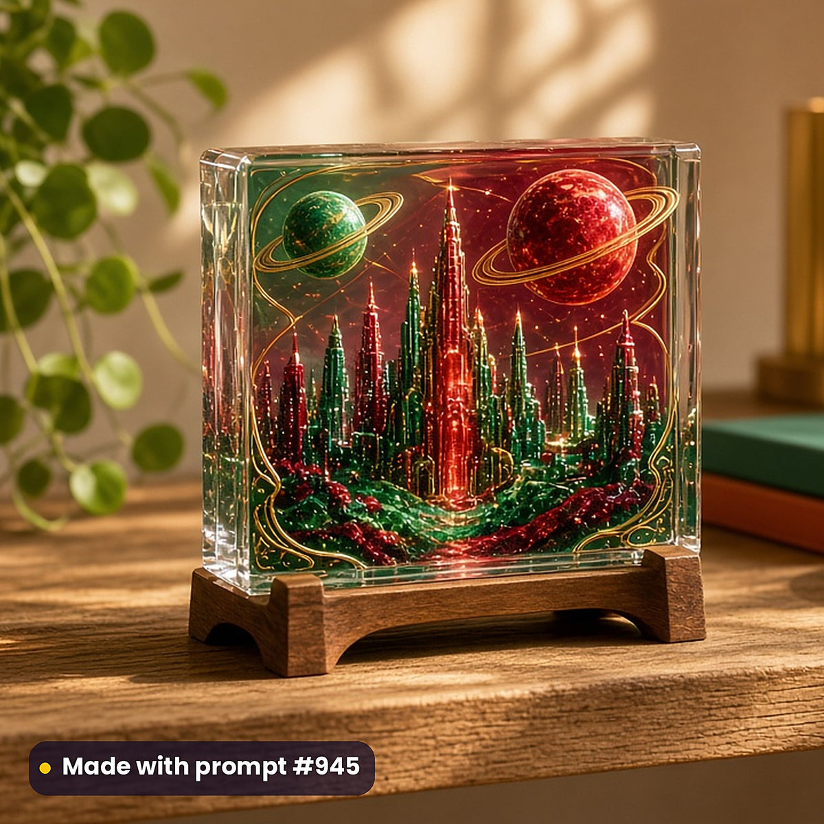 2,500 Fantasy Sci-Fi Saga Art Prompts Bundle: Made with prompt #945 – realistic UV-printed mockup (Gift Edition — Golden Hour)
