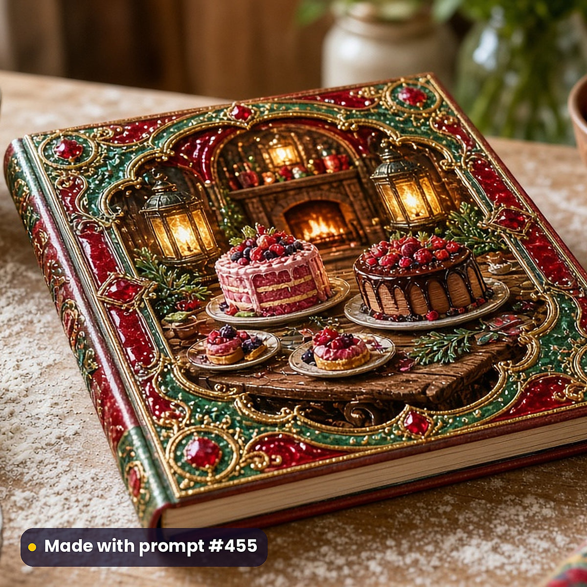 2,500 Gift Book Art Prompts Bundle: Made with prompt #455 – realistic UV-printed mockup (Gift Edition — Fire and Light)