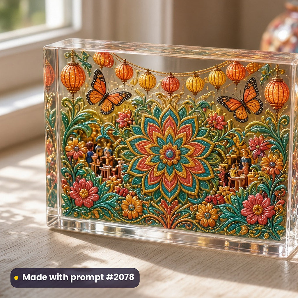 2,500 Gift Book Art Prompts Bundle: Made with prompt #2078 – realistic UV-printed mockup (Vintage Retro — Festival or Gathering)