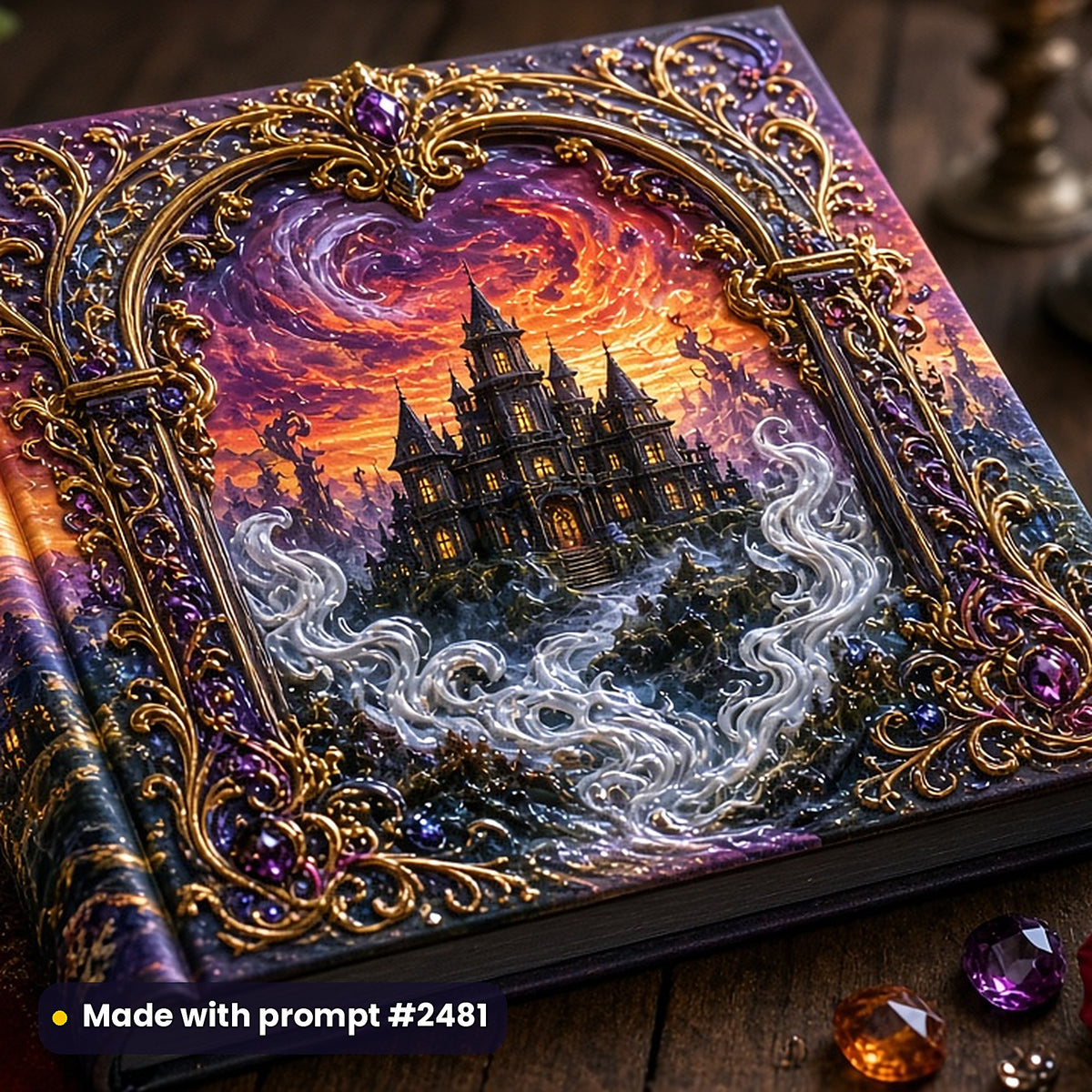 2,500 Romance Crime Mystery Horror Art Prompts Bundle: Made with prompt #2481 – realistic UV-printed mockup (Flagship Bestseller — Gateway)