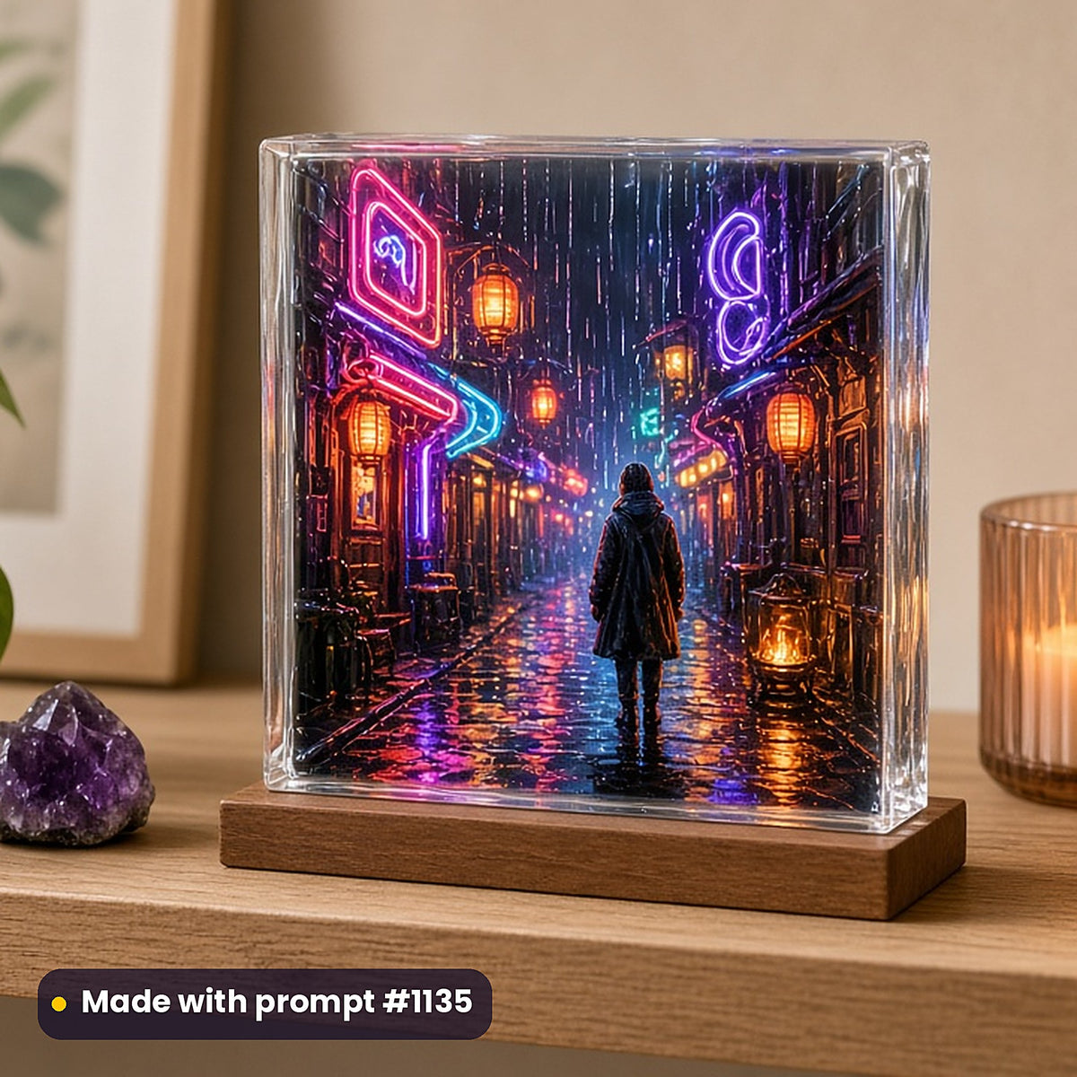2,500 Romance Crime Mystery Horror Art Prompts Bundle: Made with prompt #1135 – realistic UV-printed mockup (Playful Whimsical — Fire and Light)
